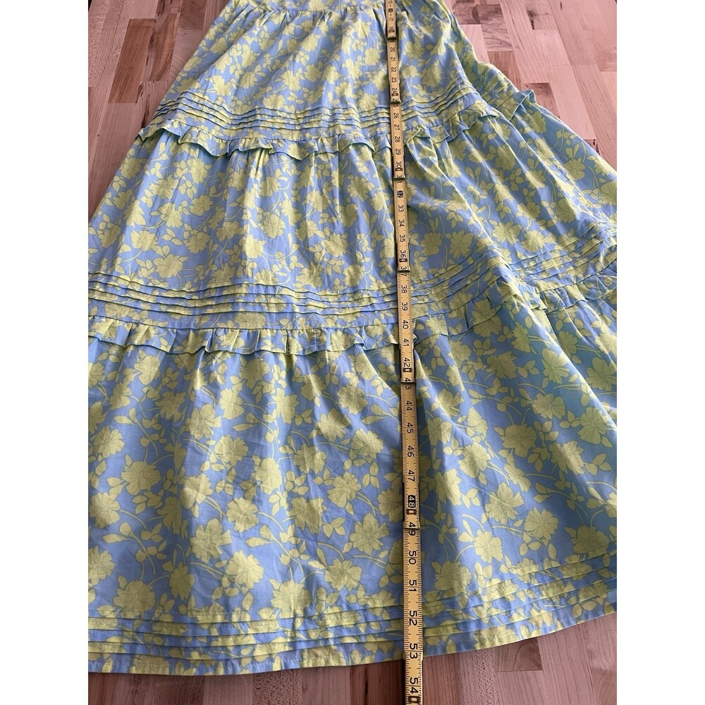 Avara Tiered Maxi Dress Pleated Straps Ruffles Smocked Boho Blue Floral S - Picture 12 of 12